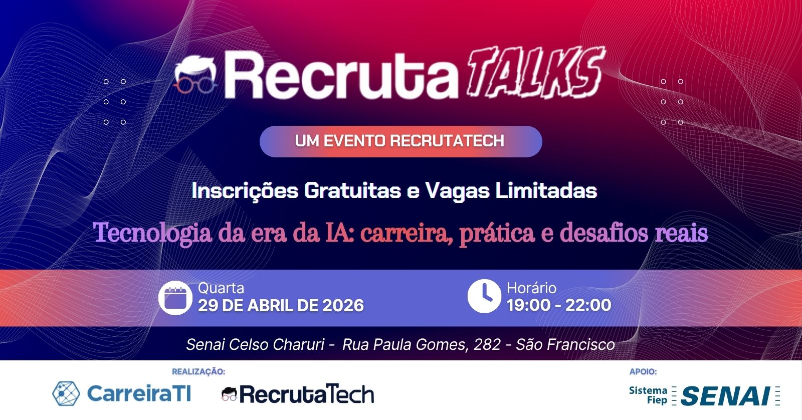 Banner do evento Tecnologia da era da IA: carreira, pratica e desafios reais